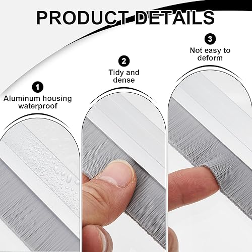 Miniatura 10 de Juego de 2 barridos de puerta de aluminio negro con tornillos de longitud, cepillo de puerta para huecos de hasta 1 pulgada, sello de cepillo de