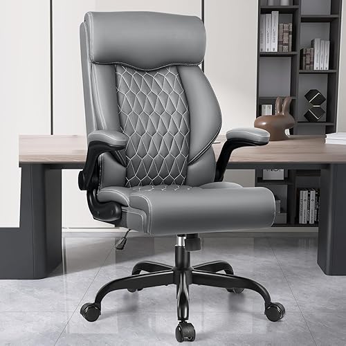 Silla ejecutiva de oficina de respaldo alto - Escritorio ergonómico para computadora con función de balanceo, de cuero para gerencia con