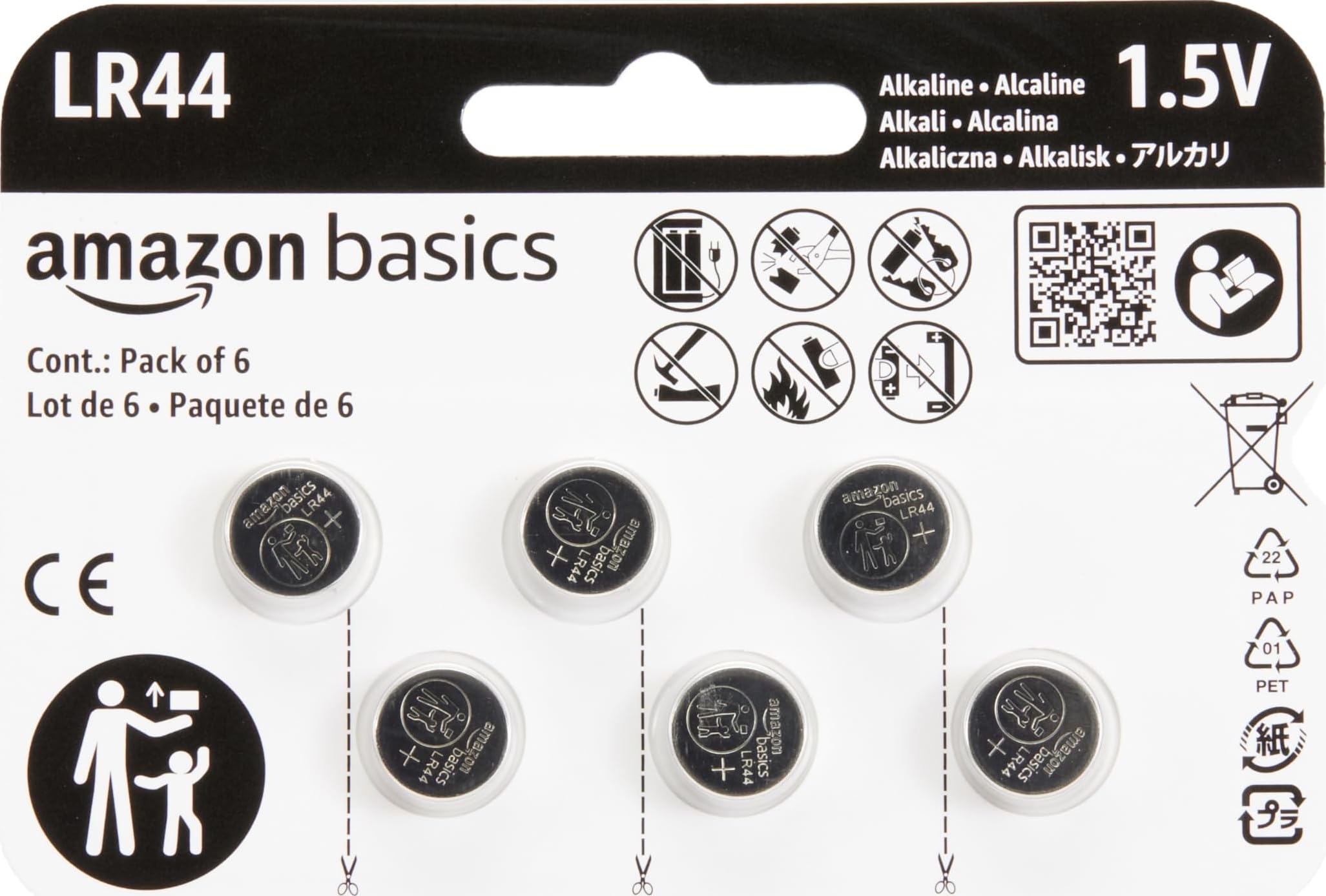 Amazon Basics 6-Pack LR44 Alkaline Button Cell
