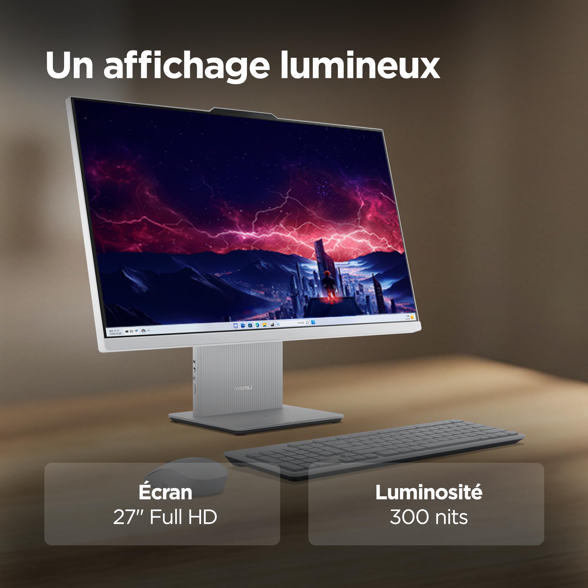 Lenovo IdeaCentre 27IRH9 Ordinateur de Bureau Tout-en-Un Écran 27" FHD, Intel Core 5 210H, 512Go SSD, RAM 16Go, WiFi 6, Windows 11 H, Clavier français et Souris sans Fil