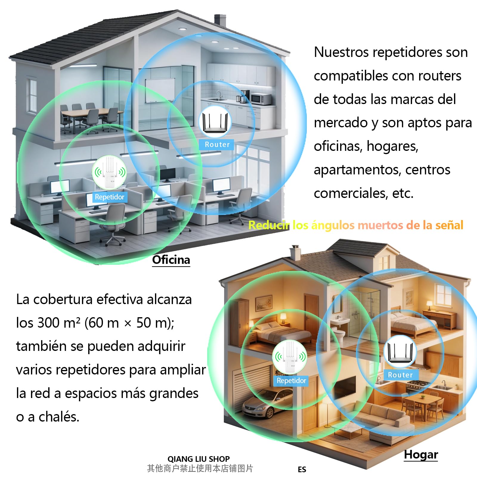 Repetidor WiFi Mejorado AC1200M (5+2,4 GHz) de Doble Banda, 6 Antenas y 2 Puertos Gigabit; Compatible con los Modos Ap y repetidor; Compatible con WPS; Enchufe de la UE; para el hogar y la Oficina