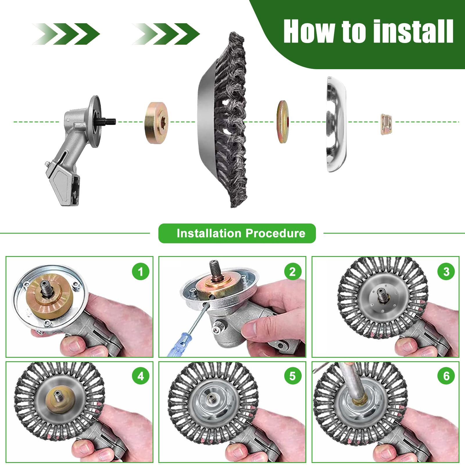 2 Piezas Cepillo Desbrozadora,Diámetros 150 y 200 mm,Tamaño del Orificio 25,4 mm,con Accesorios,para Sustituir Cabezales de Desbrozadora Desgastados,Eliminación Eficaz de Malas Hierbas y Musgo