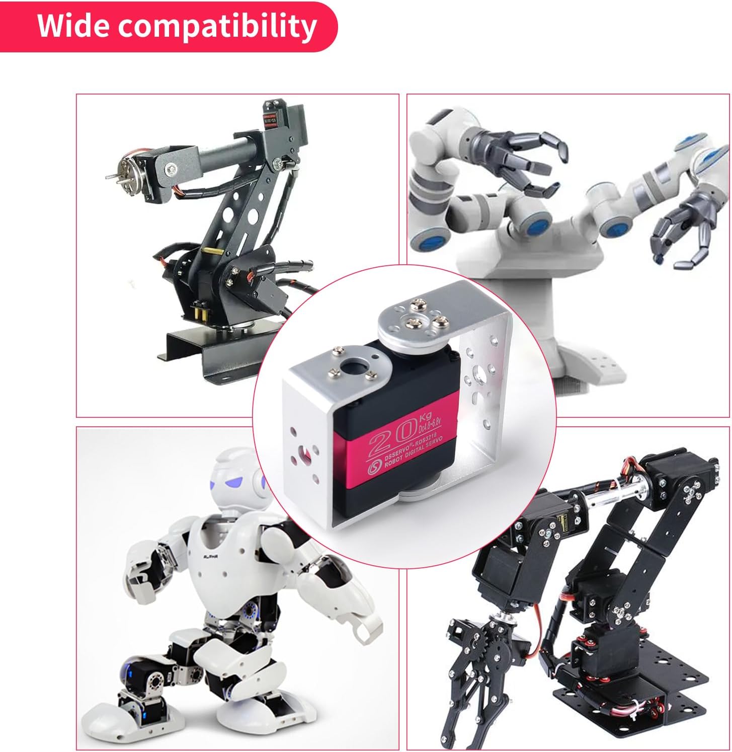RDS3218 Digital Servo, 20KG Dual-Axis High Torque, Waterproof IP66, Full Metal Gear with U Bracket, 180° Adjustable, for RC Cars, Crawler, Robot, 1/8 1/10 Scale Buggy (1PCS 270 Degree Servo)