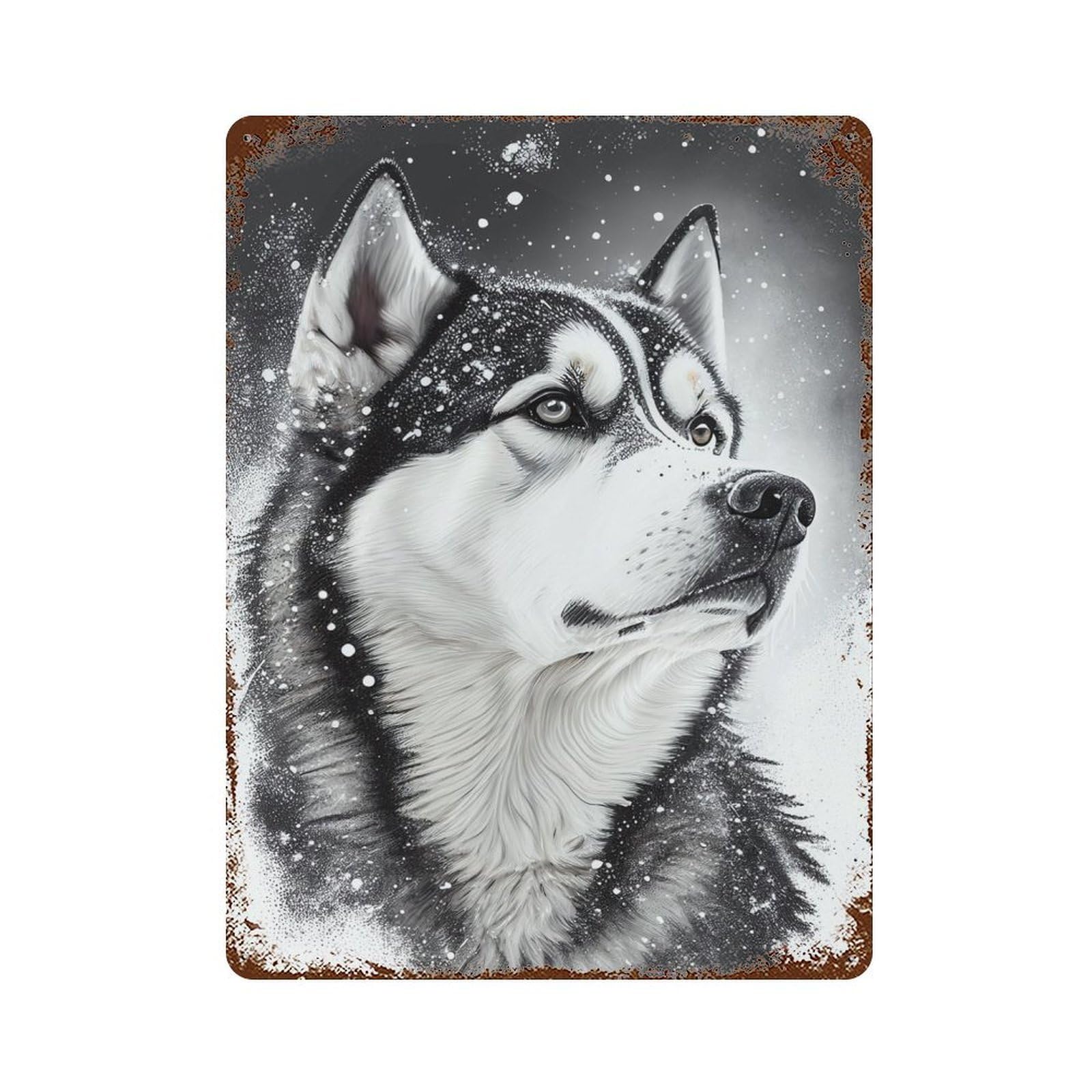 Vintage Rust Metal Sign Husky Snow Animal 15.7"x11.8", Decorative Metal Wall Art for Basement, Hobby Room And Garage Decor