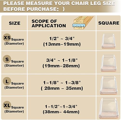 Miniatura 5 de 16 protectores cuadrados de suelo para patas de silla, tapas de silicona para patas de silla, protectores de suelo con fieltro, protectores de patas