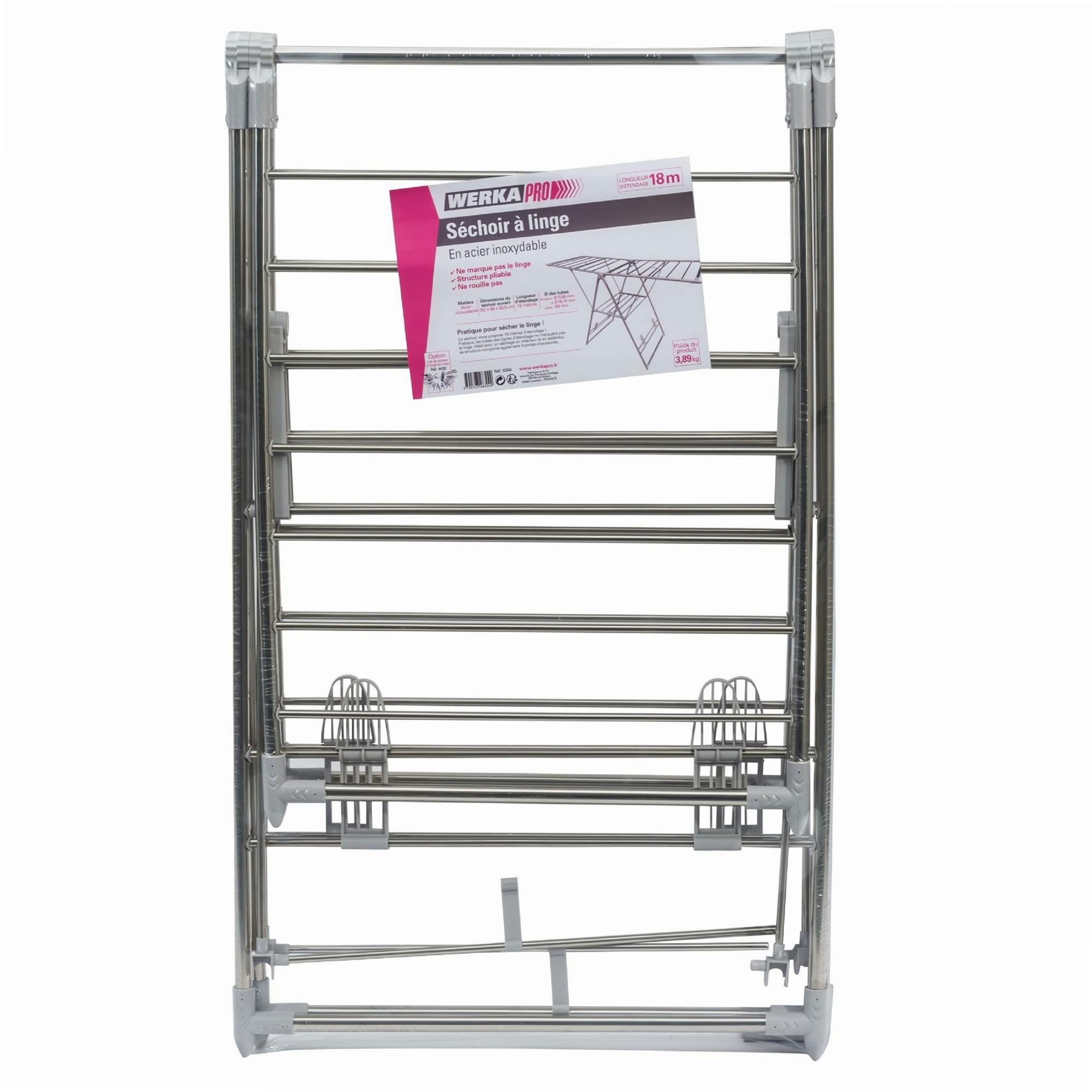 WERKA PRO Séchoir à Linge Pliable Inox Intérieur et Extérieur 18 Mètres