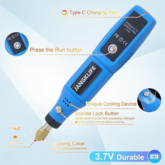 Cordless Rotary Tool, 3.7V Mini Rotary Tool Kit with 31 Accessories, 3-Speed Adjustment - Lightweight & Portable - Ideal for Polishing, Sanding, Grinding, Drilling, and DIY Crafts(blue)