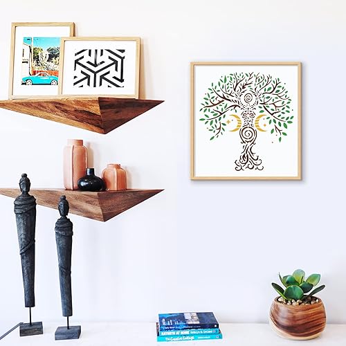 Miniatura 6 de FINGERINSPIRE Plantillas de árbol de la vida de 11.8 x 11.8 pulgadas, plantilla de plástico de luna y estrella, reutilizable, espiral, plantillas de