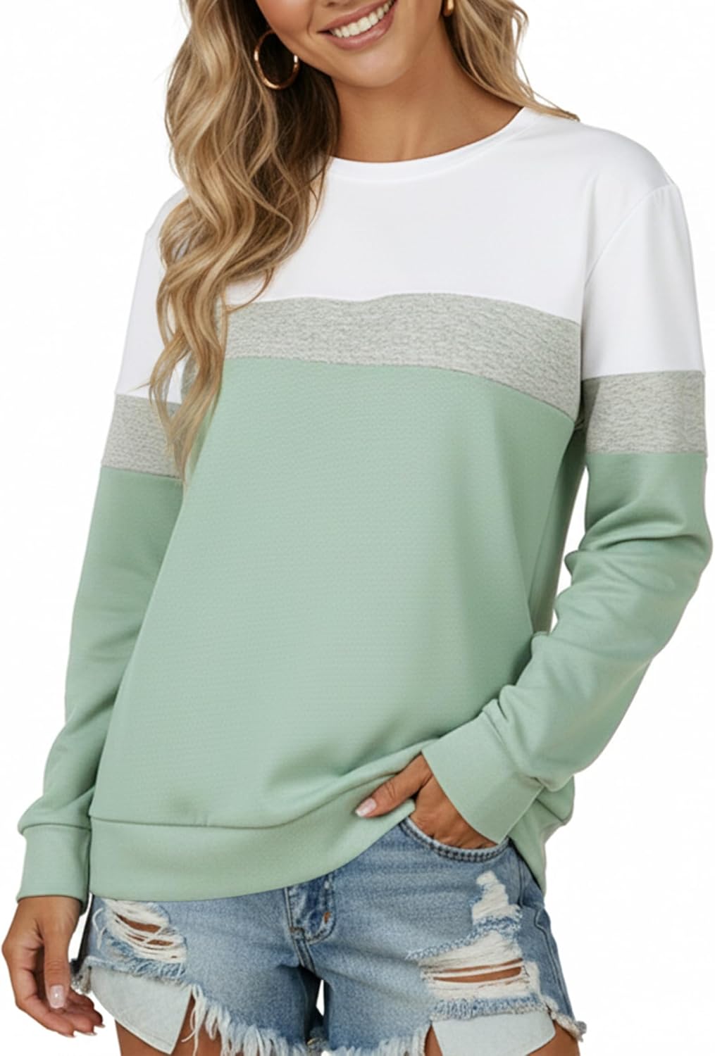 Sweatshirt for Women Color Block & Solid - Cozy Long Sleeve Crewneck Top | Soft Casual Fall Wear