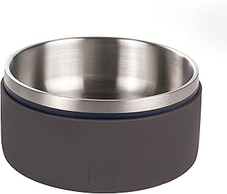 RTIC 3-in-1 Dog Bowl Food and Water Dish for Large Dogs and Small Dogs, Double-Walled Stainless Steel Metal, Portable, Non-Slip, Indoor and Outdoor, Small, Navy & Graphite