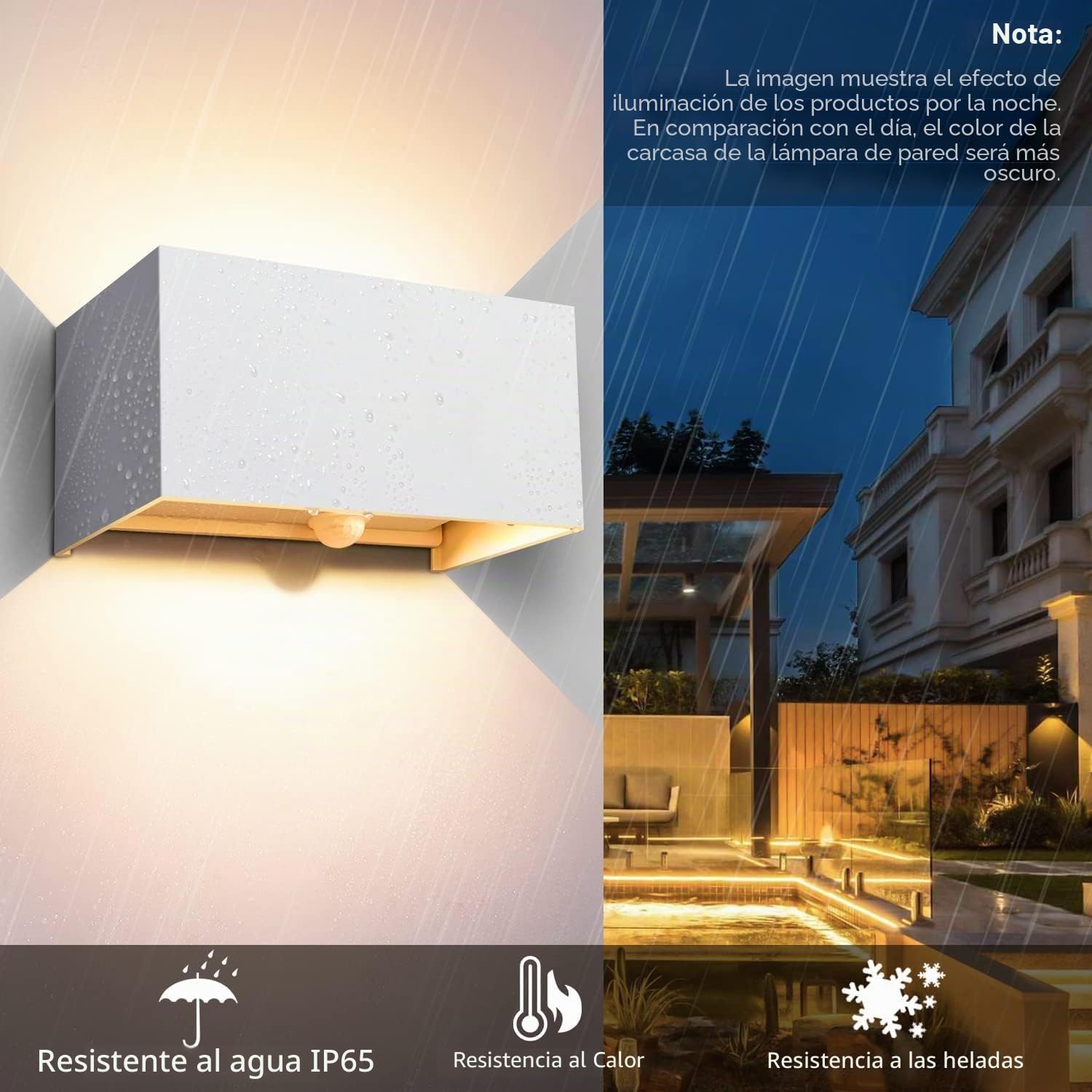 Kingwei 4 Piezas 20W LED Aplique de Pared Exterior Con Detector de Movimiento 3000K Luz Blanca Cálida Luminaria Exterior de Pared IP65 Lámpara de Pared Con Ángulo de Haz Ajustable Diseño Arriba Abajo