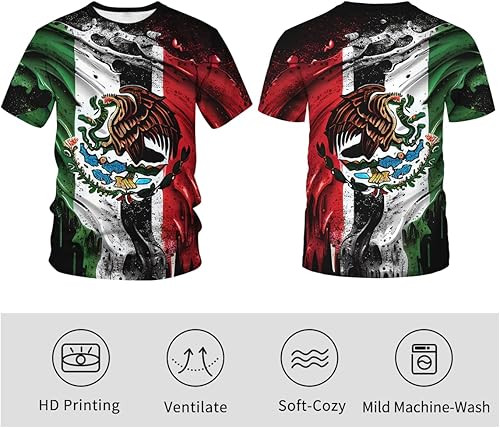 Miniatura 5 de Camiseta patriótica con la bandera de México para hombre, diseño de águila, colorido, gráfico, verano, manga corta