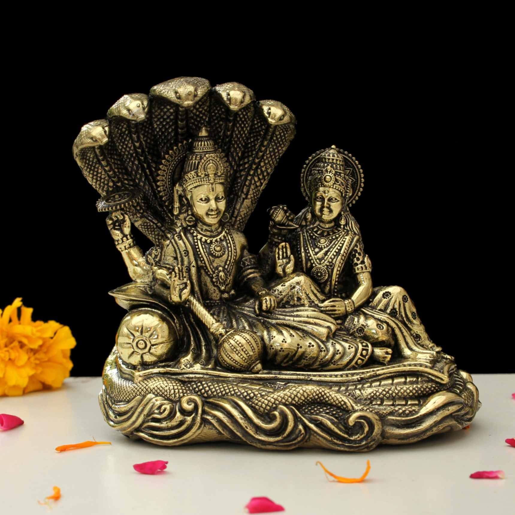 Brass Vishnu Statue - Hindu God Idol for Home & Puja -7