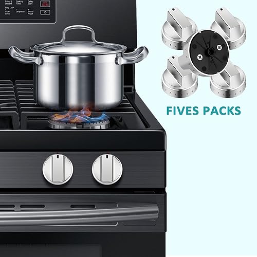 Miniatura 6 de MIFLUS WB03X24818 - Pomo de estufa de gas de acero inoxidable compatible con pomos de cocina G-E, 5 paquetes