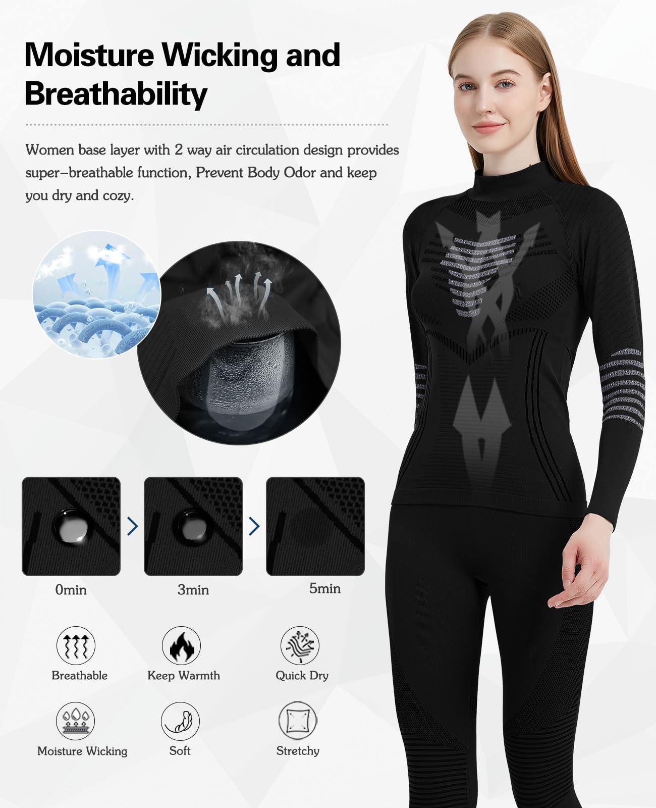 Zestaw warstw podstawowych Kobiety Thermal Underwear for Women Winter Warm Base Layer Compression Set