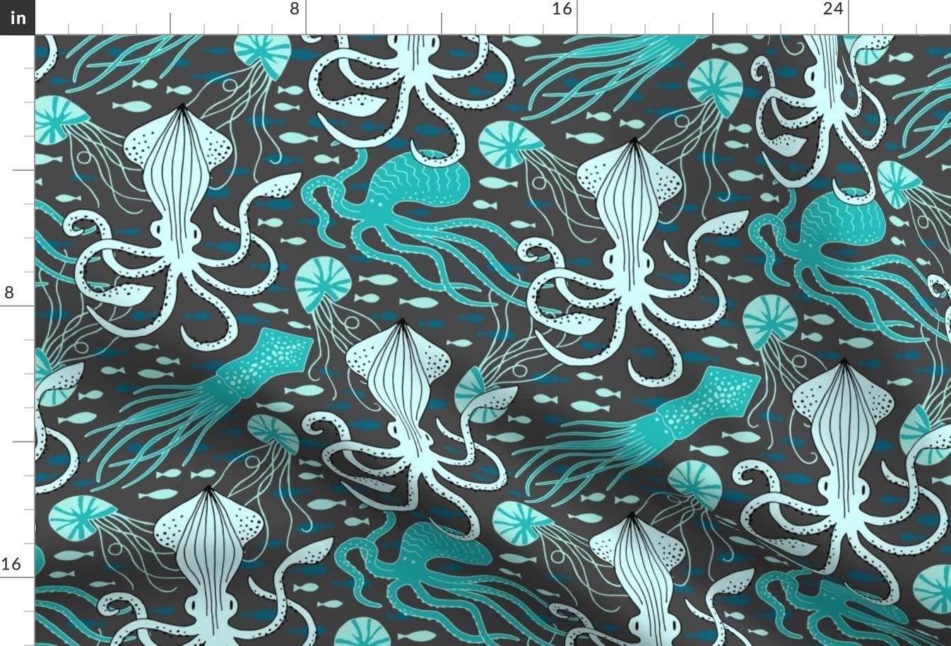 Spoonflower Fabric - Turquoise Large Squid Fish Octopus Ocean Nautical Printed on Minky Fabric by The Yard - Sewing Baby Blankets Quilt Backing Plush