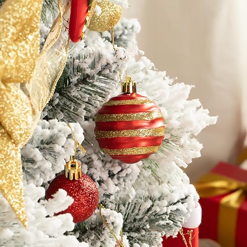 Miniatura 9 de FlameFlash Juego de 100 adornos de bolas de Navidad, adornos de Navidad de plástico rosa inastillables para árbol de Navidad, bolas surtidas,