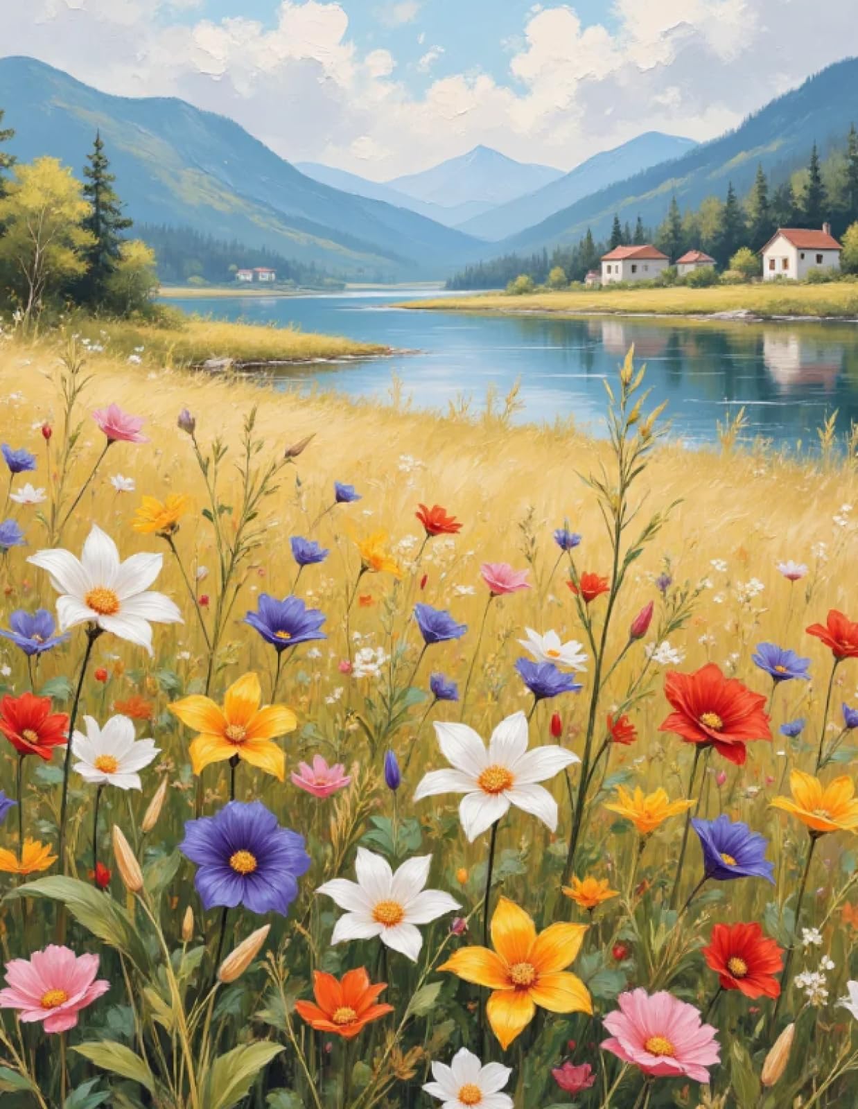 Stithej Stamped Cross Stitch Kit Mountain Scenery 11CT for Adult Beginners