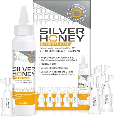 Absorbine Silver Honey Rapid Ear Care Vet Strength Ear Cleaner  Infection Treatment, 10-Day Regimen for 1 Ear, Safe for Dogs & Cats, Medical Grade Manuka Honey & MicroSilver BG