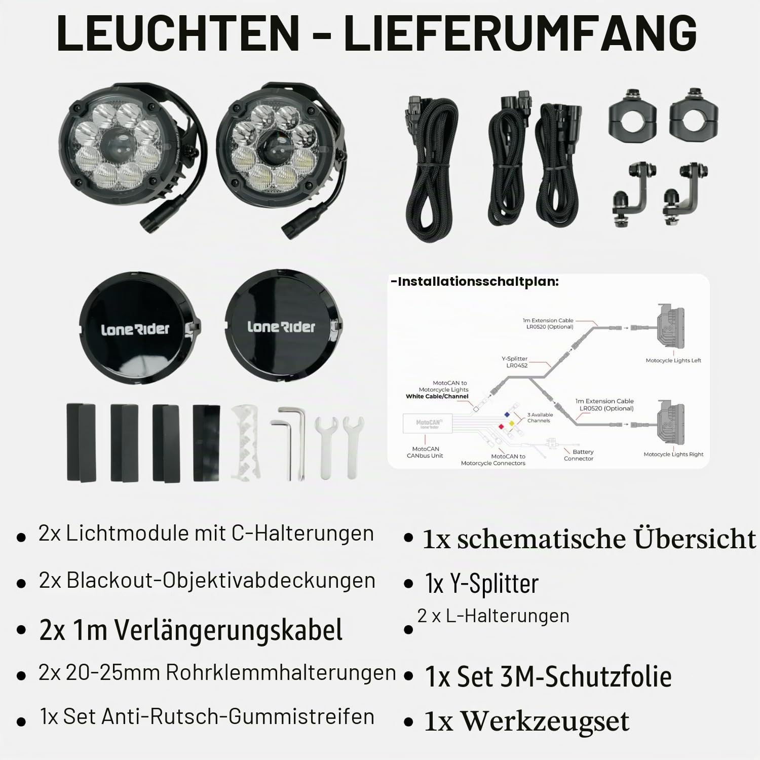 Lone Rider LED Zusatzscheinwerfer für BMW R1200/1250GS - Sturzbügel