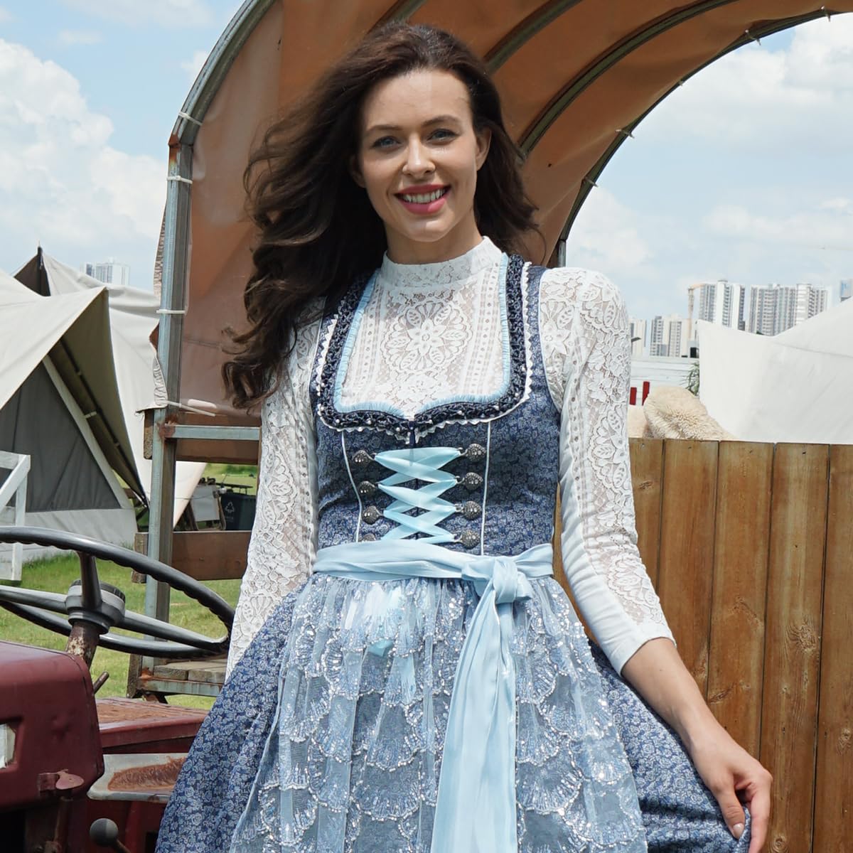 Kelliar Dirndlbluse Damen Trachtenbluse Creme Dirndl Bluse für Oktoberfest