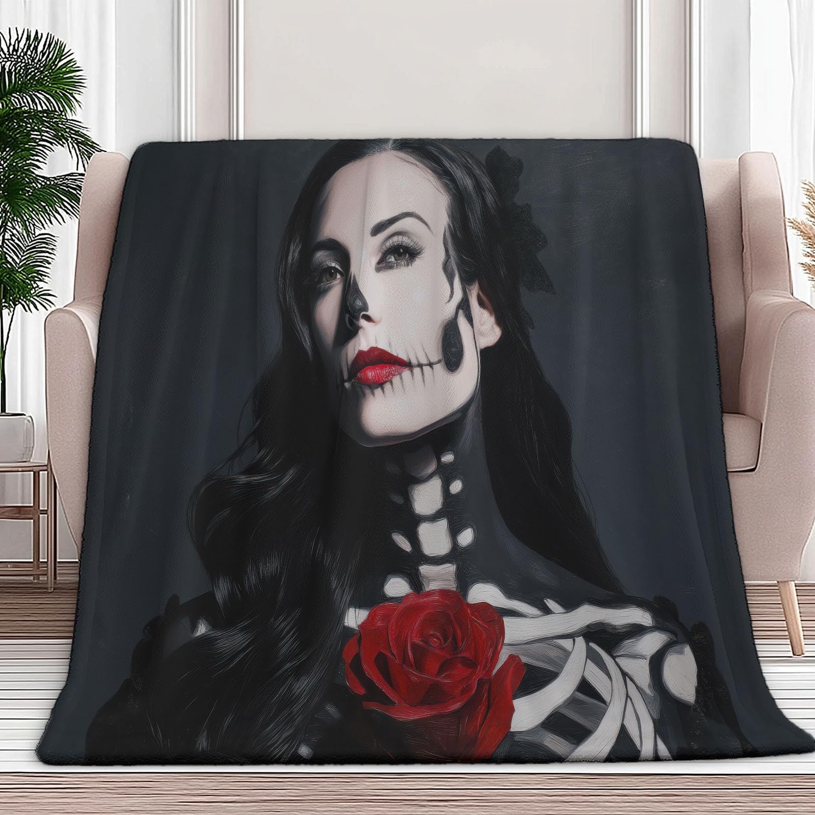 Couverture en flanelle grand plaid polaire rose noir pour voyage et salon
