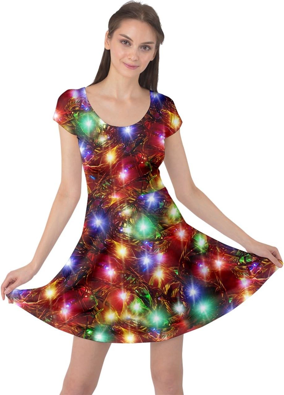 CowCow Womens Winter Christmas Tree Santa Deer Xmas Vintage Snowman Short Sleeve Dress, XS-5XL