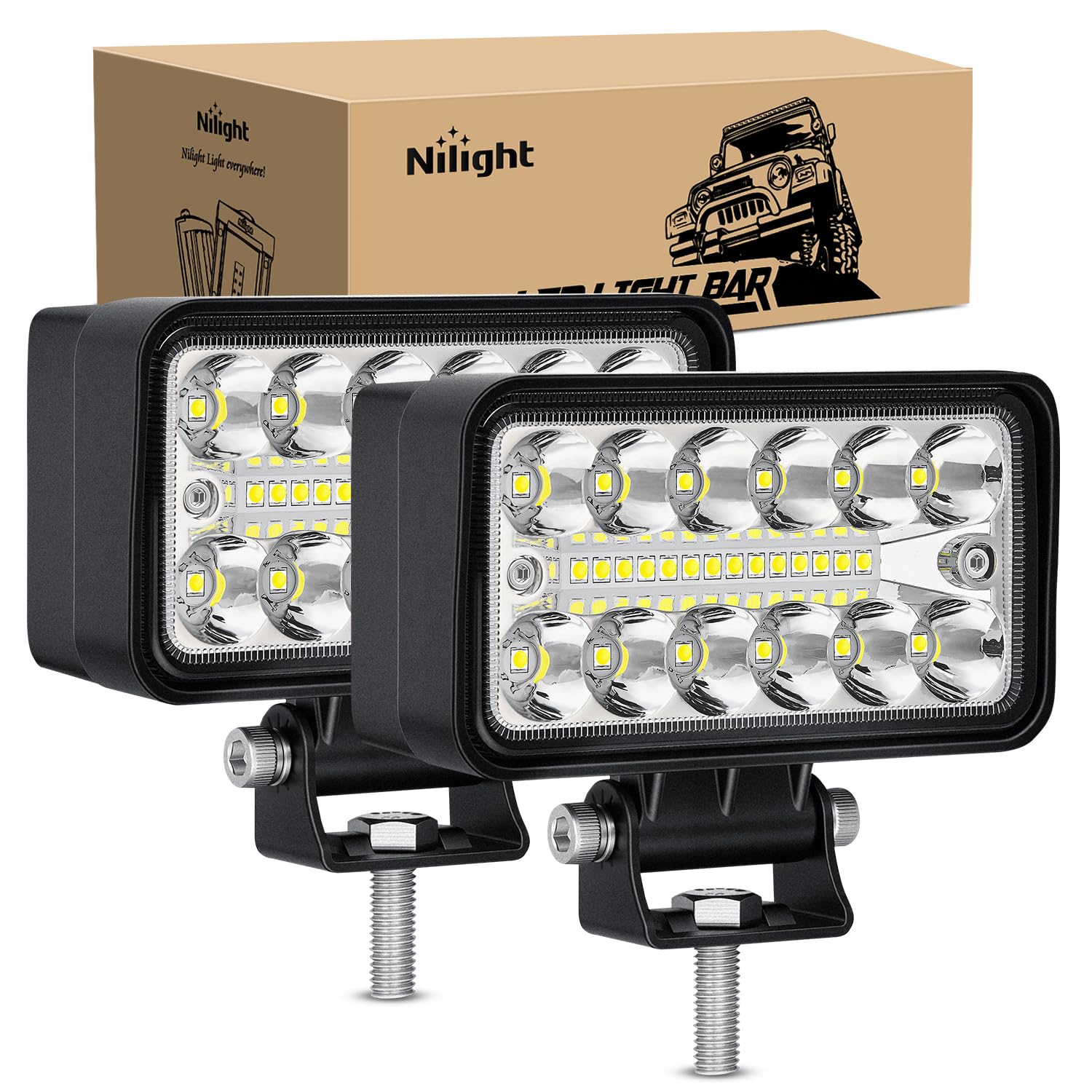 Nilight LED Light Pods 2PCS 4.5 Inch 39W Upgraded Spot Flood Combo Beam Driving Fog Work Backup Bumper Roof Lighting for Offroad Pickup Truck ATV UTV SUV 4x4 Van Camper Boat