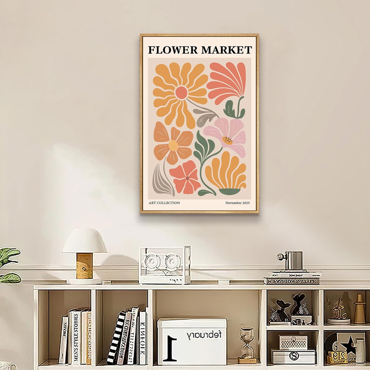 Yihaca Boho Flower Canvas Wall Art Abstract Floral Pictures Prints Minimalist Botanical Painting Flower Market Aesthetic Wall Decor for Living room Bedroom 12"x16" Natural Framed