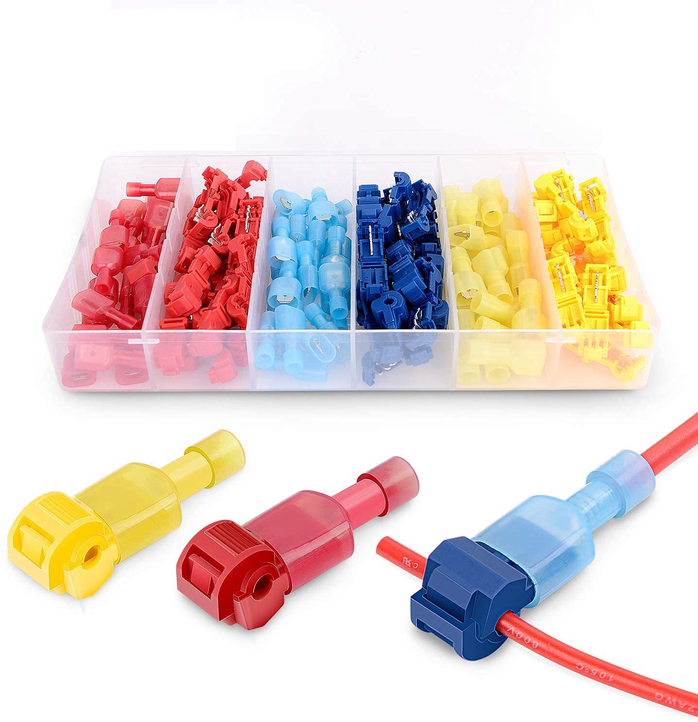 T-Tap Quick Splice Connector Kit, Self-stripping with Nylon Fully Insulated Male Quick Disconnects Kit, Quick Splice Electrical Connector(120 Pcs)