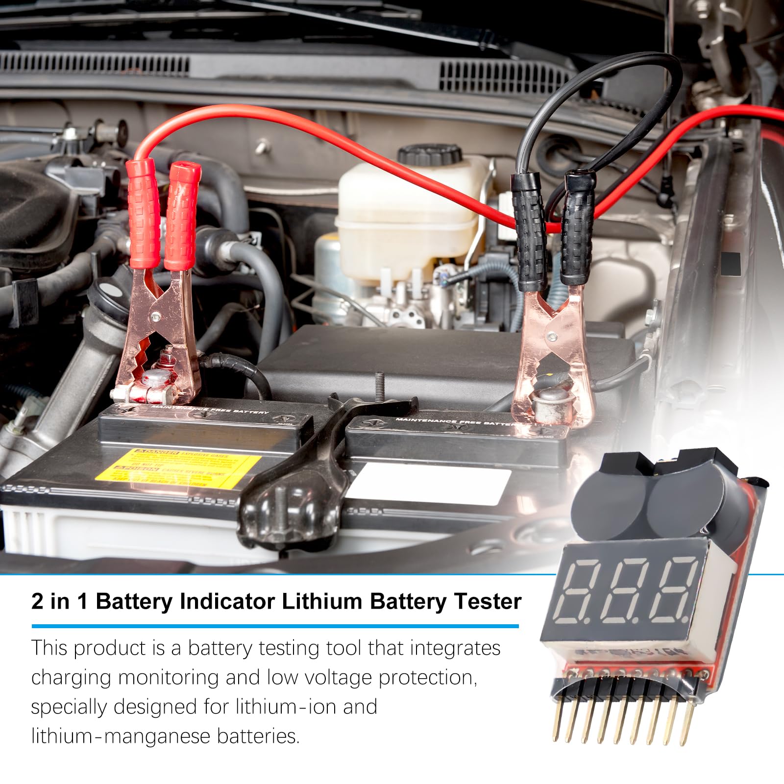 Tester per batteria RC 1-8s 2 in 1 a bassa tensione con indicatore LED per Lipo Life LiMn agli ioni di litio