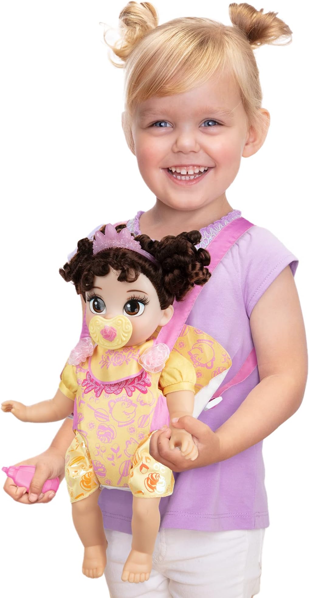 Disney Princess Belle Baby Doll Deluxe with Tiara, Carrier, Plush Friend, Pacifier, Bib & Baby Bottle [Amazon Exclusive]