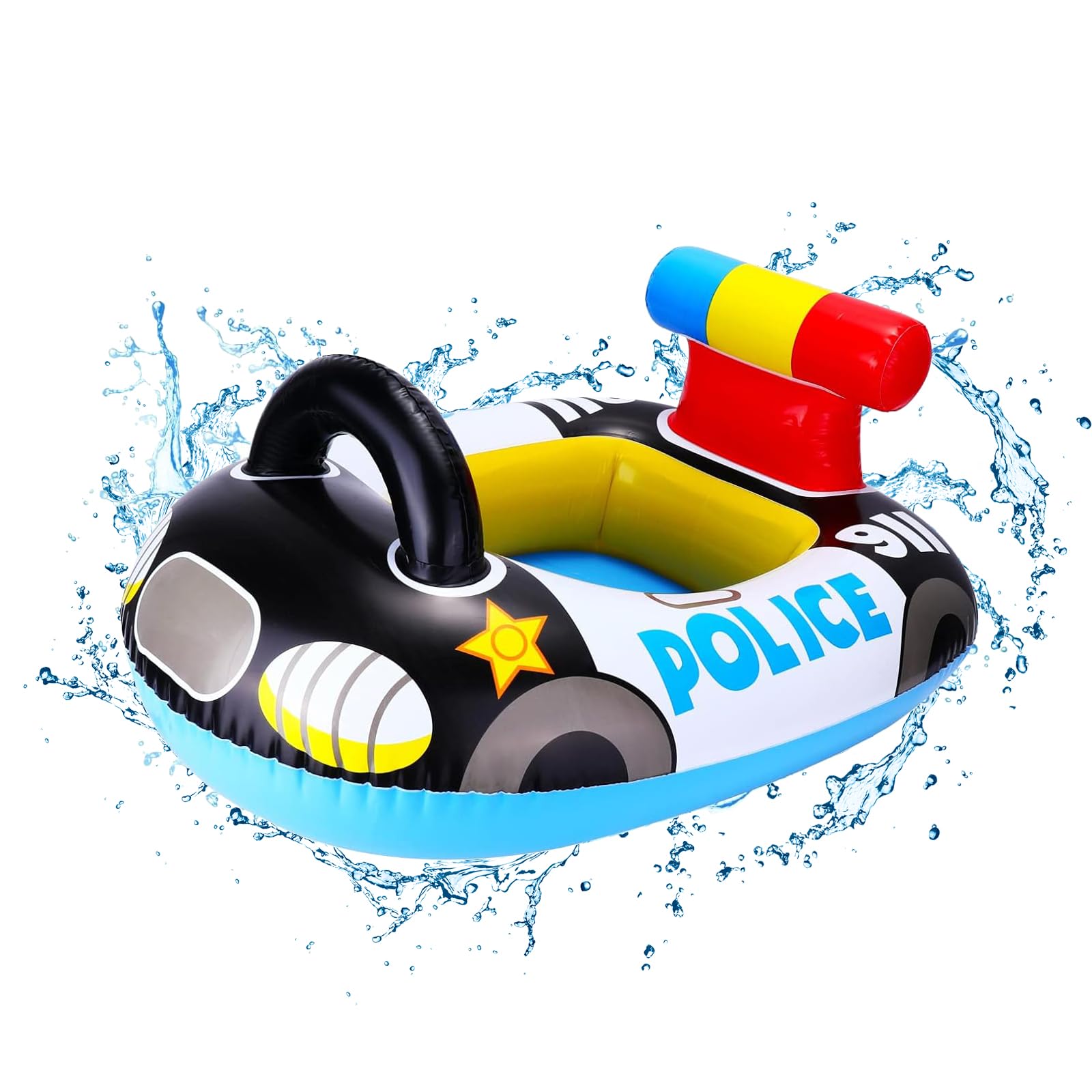 Xinlon Inflable Niños Natación Círculo, Flotador de Piscina Niños con Asiento, Anillo de Natación del Coche de Policía, Espesar Anillo de Natación Inflable para Niños para 6 Meses-6 años