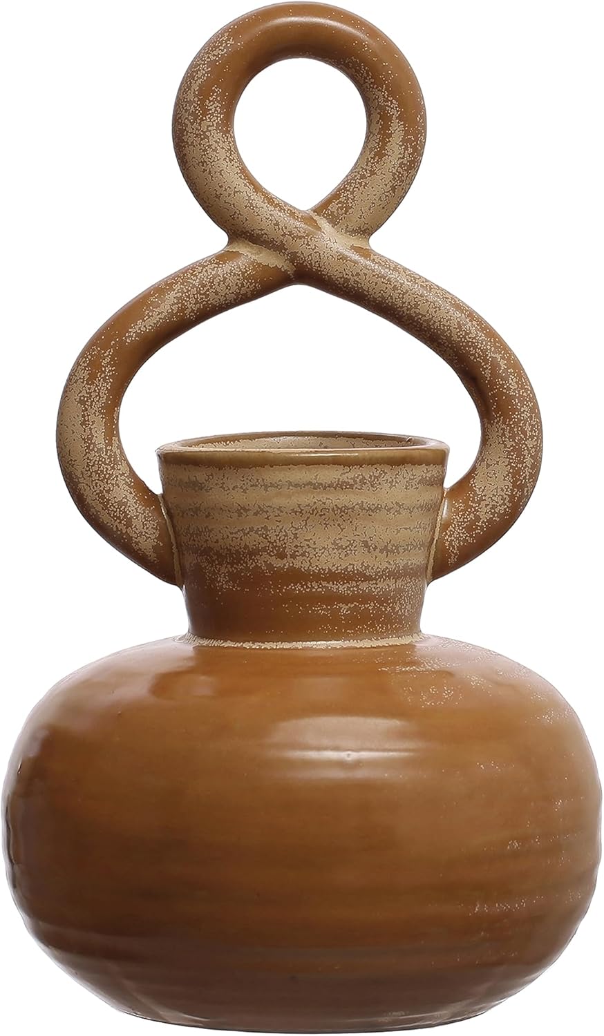 Bloomingville Round Decorative Stoneware Vase with Twisted Handle and Reactive Glaze, Brown