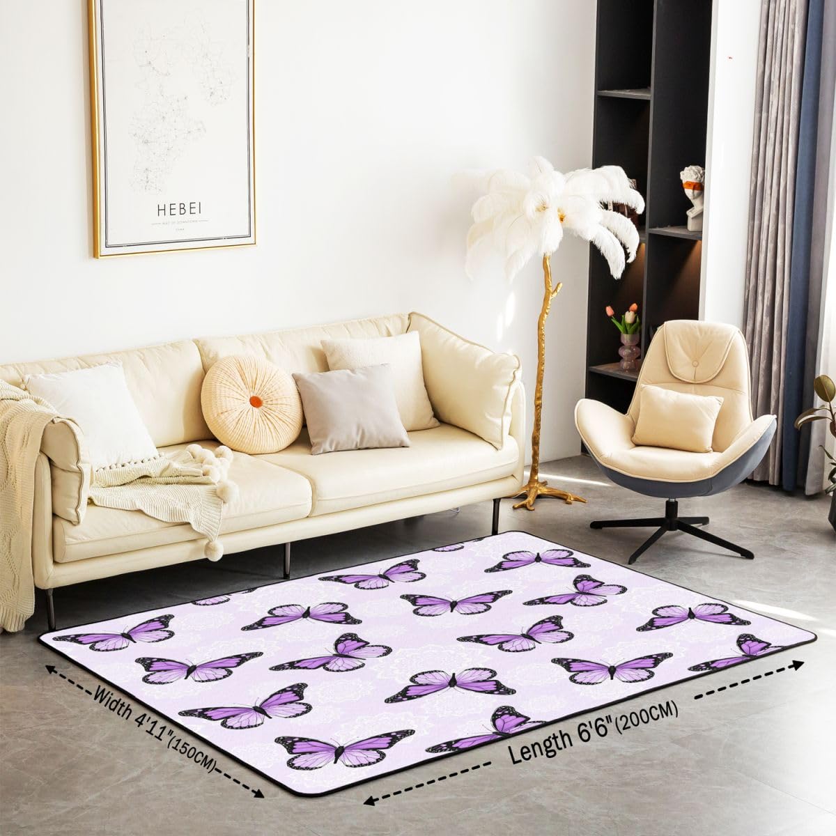 Homewish Tapis Salon 150x200cm Papillon Violettete