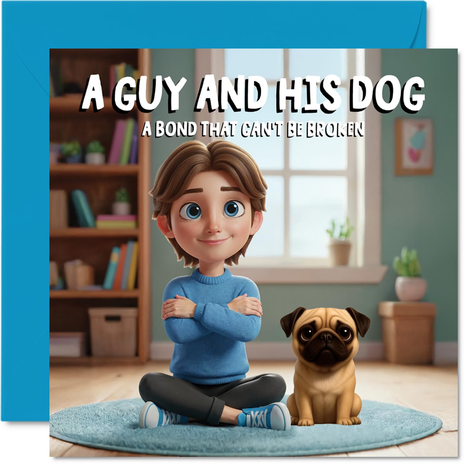 Pug Birthday Card for Men - A Guy and His Dog - Happy Birthday Card for Men, 145mm Male Greeting Cards