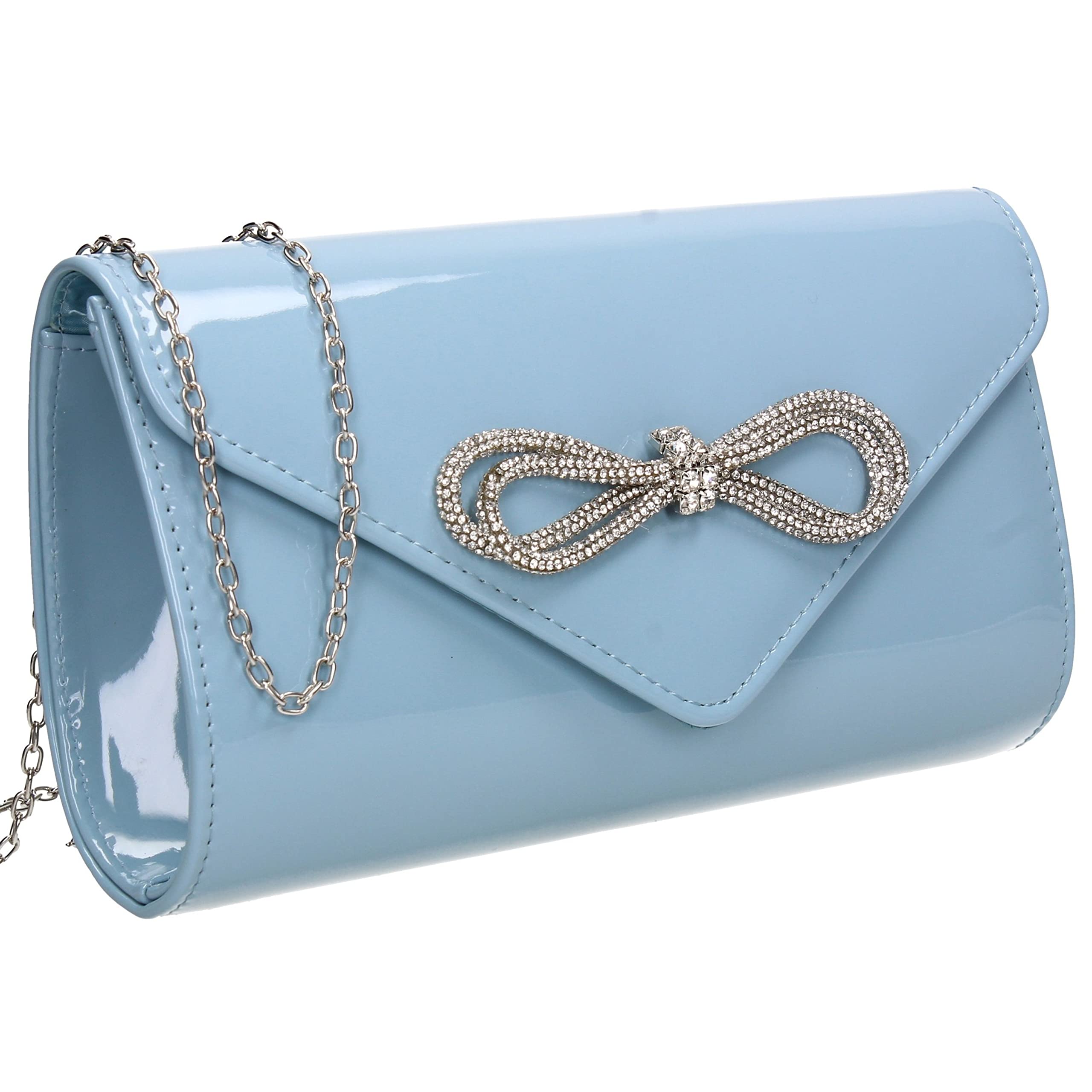 SwankySwans Eloise Patent Womens Party Prom Wedding Evening Ladies Clutch Bag Purse (Serenity)