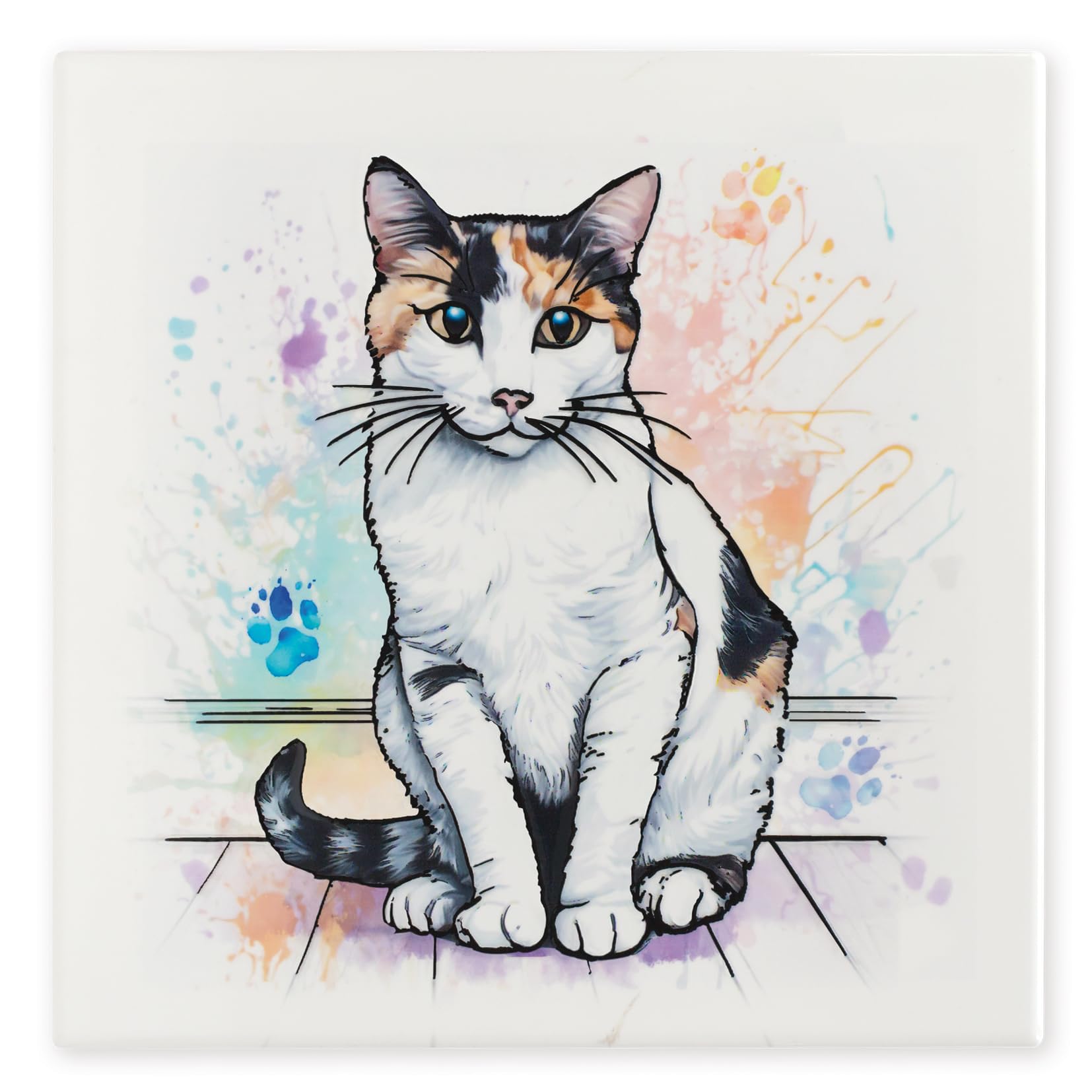Art of Arora 2842 Calico Cat Ceramic Tile Picture Plaque Wall Art 20 x 20cm