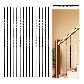 15 Pack Iron Balusters for Staircase Interior, Stair Balusters 44" Black Double Twist Metal Balusters Stair Spindles for Staircase Decks Balusters Satin Railing Indoor Outdoor Double Twist 15 Pack
