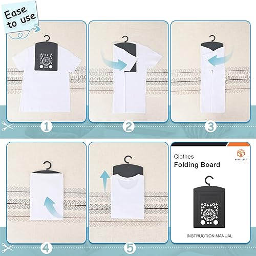 Miniatura 2 de BoxLegend Tabla plegable para camisas, tabla plegable duradera para lavandería, con gancho para colgar carpetas de camisetas, gris y negro