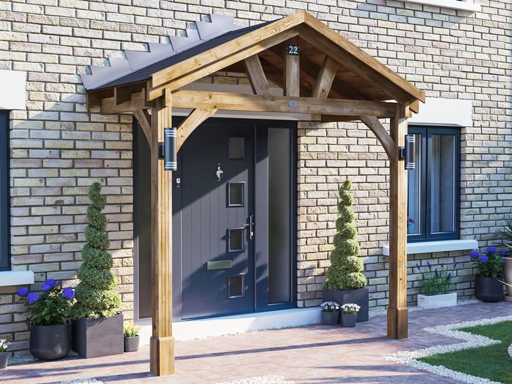 Dunster House Wooden Porch Canopy 10' x 5' Exterior Door Shelter Kit for Entrance Thunderdam (2 Post Full Height)