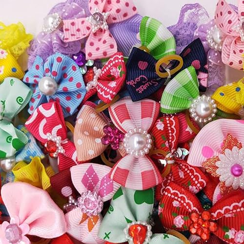 Miniatura 6 de Bonitos lazos para perros con bandas de goma, 40 lazos para el pelo de mascotas, lazos para cachorros, lazos para el pelo Yorkie, accesorios de aseo