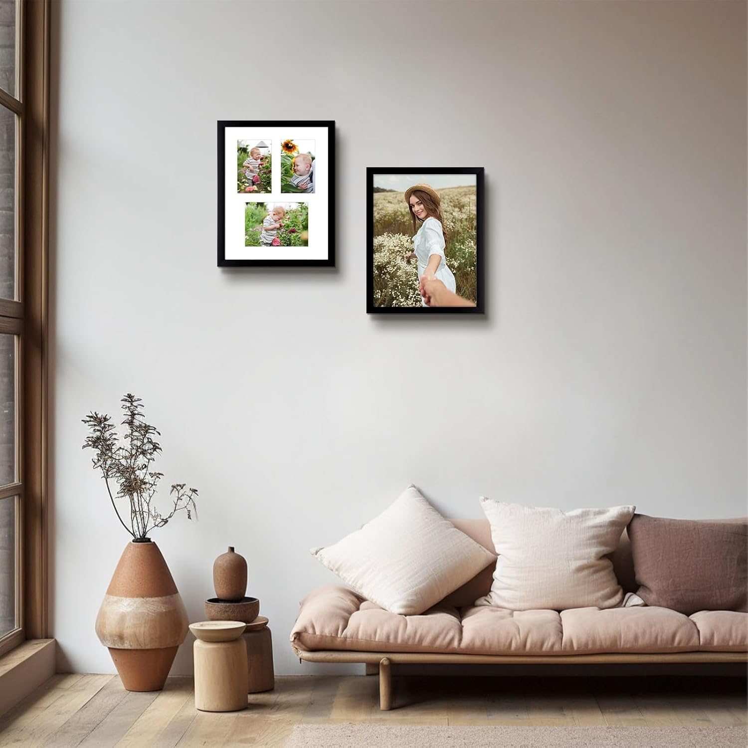 Golden State Art, Set of 2, 11x14 Black Wood Picture Frame - White Mat for 5x7 And 4x6 Photos - Tempered Glass, Sawtooth Hanger, Swivel Tabs - Wall Mounting - Great for Gift