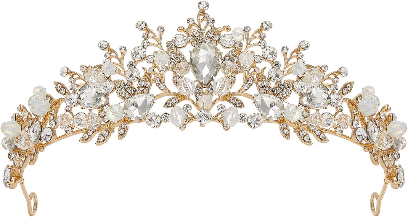 Jeweled Wedding Tiaras and Crowns for Women, Metal Princess Tiara Queen Crown for Bride, Bridal Headpieces for Birthday Quinceanera Pageant Prom