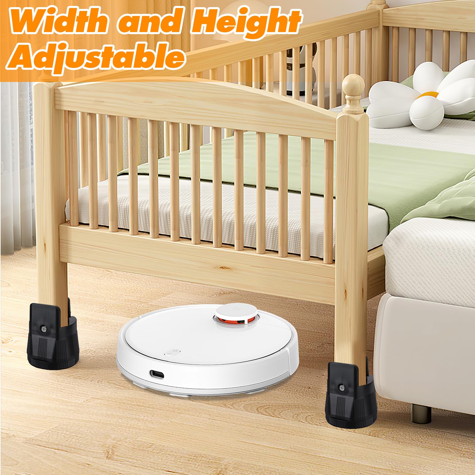 4x Möbelerhöher 6-8cm Verstellbar - Für Runde & Eckige Möbelbeine 1-5cm (Weiß)