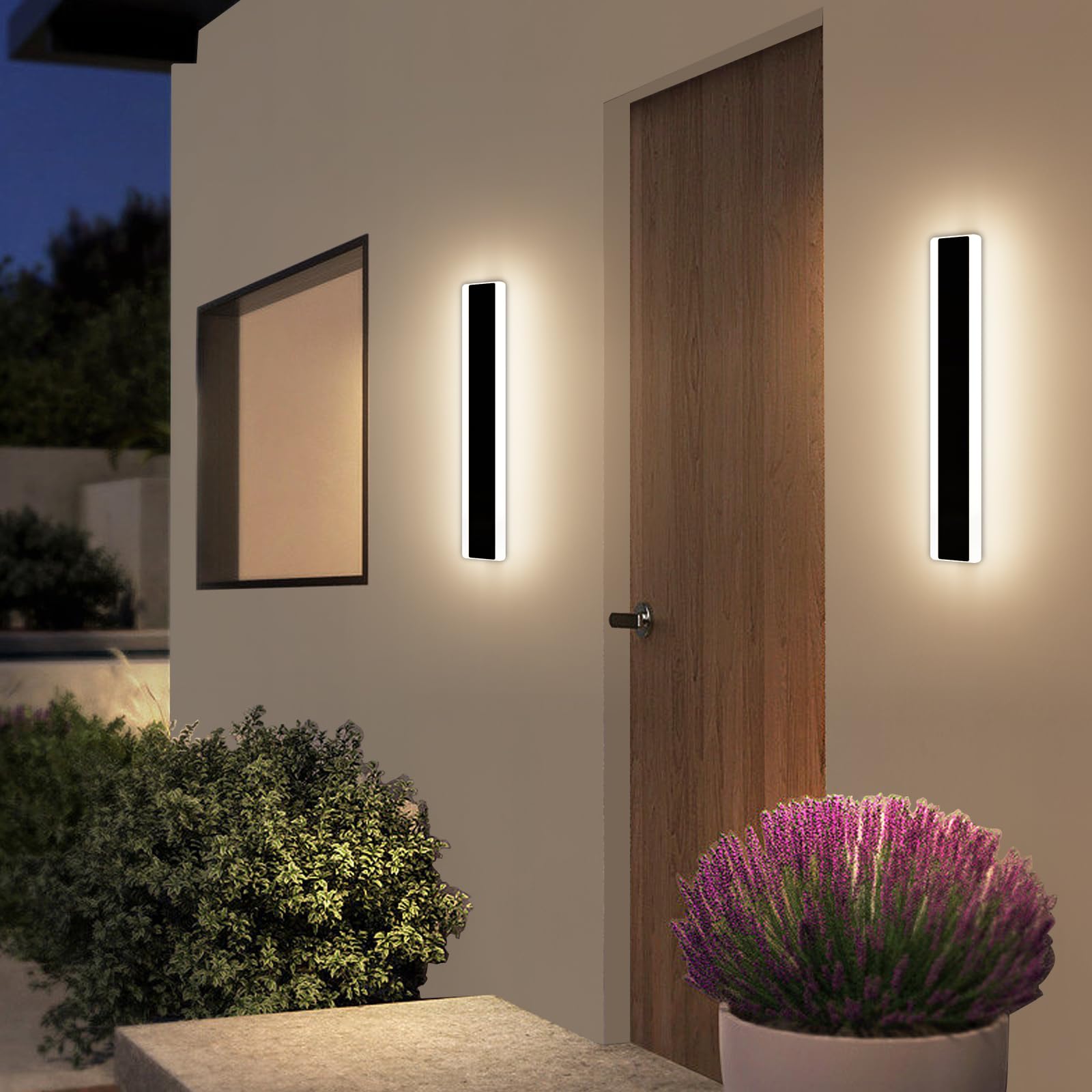 2-Pack 40cm Long Modern Wall Lights, 3000k Warm Light Outdoor Porch Light Fixture, IP65 Waterproof Frosted White Acrylic for House, Patio, Front Porch