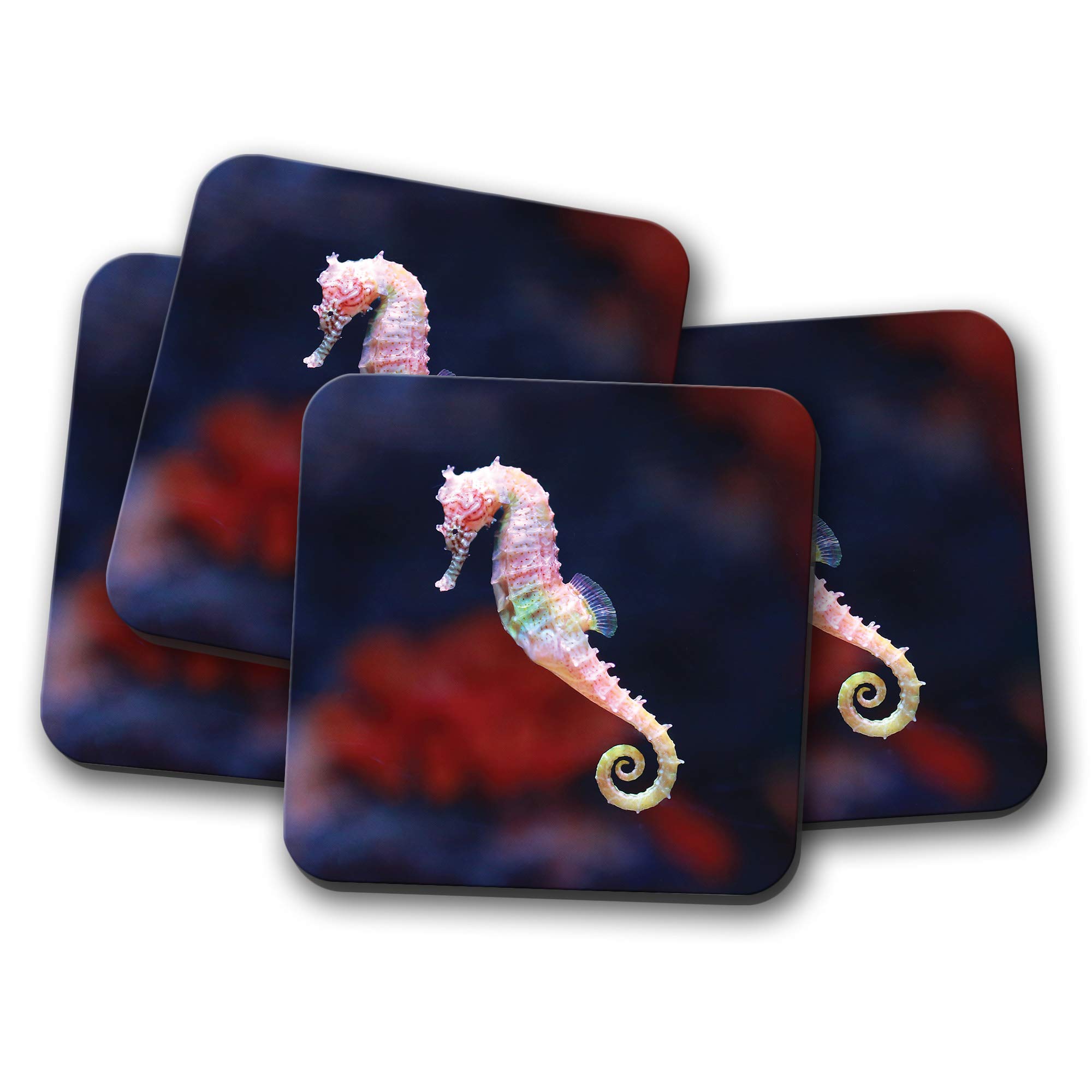 Destination Vinyl Ltd Multicolor 4 Set - Pink Seahorse Coaster - Fish Ocean Sea Marine Diver #15882