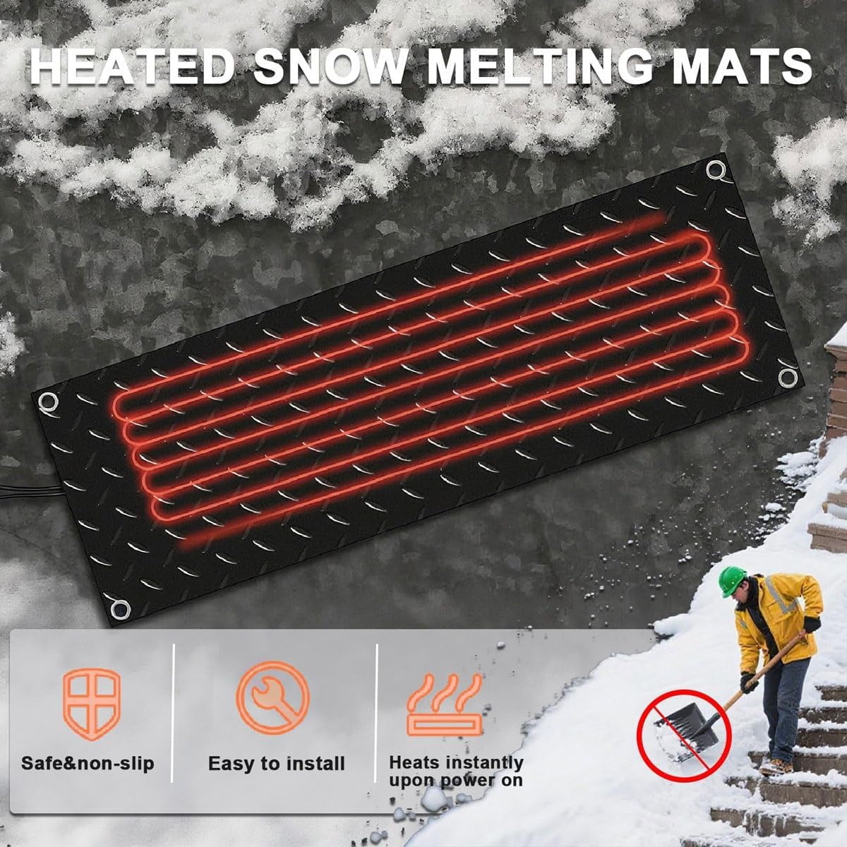 Electric Snow Melting Mats,Outdoor Heated Snow Melting Mats,Non Slip PVC Snow and Ice Melting Mat,Electric Ice Melting Mats,Driveway Heating Mat,for Winter Snow Removal(10 * 48in)