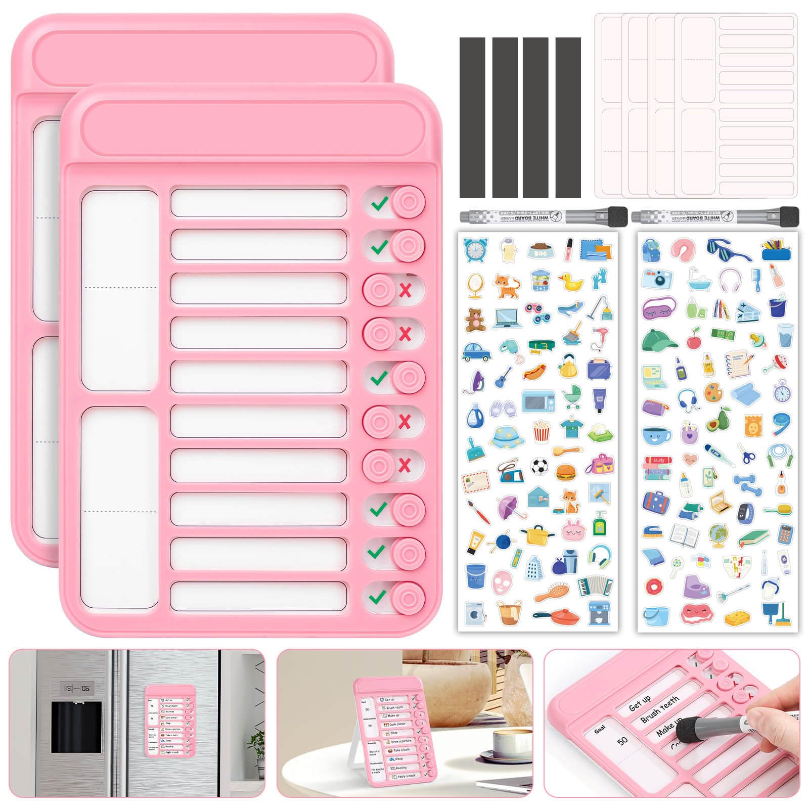 Audab 2Pcs Dry Erase Chore Chart for Kids Magnetic Checklist Board, My Chores Slider Chart to Do List Board