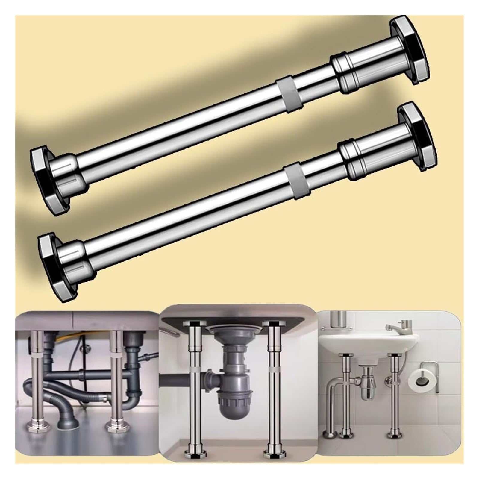 Sink Support Legs, Undermount Basin Support Legs Stainless SteelSupport PolesFurniture Leg Drill Free(2*H 70 120cm/28" 47")